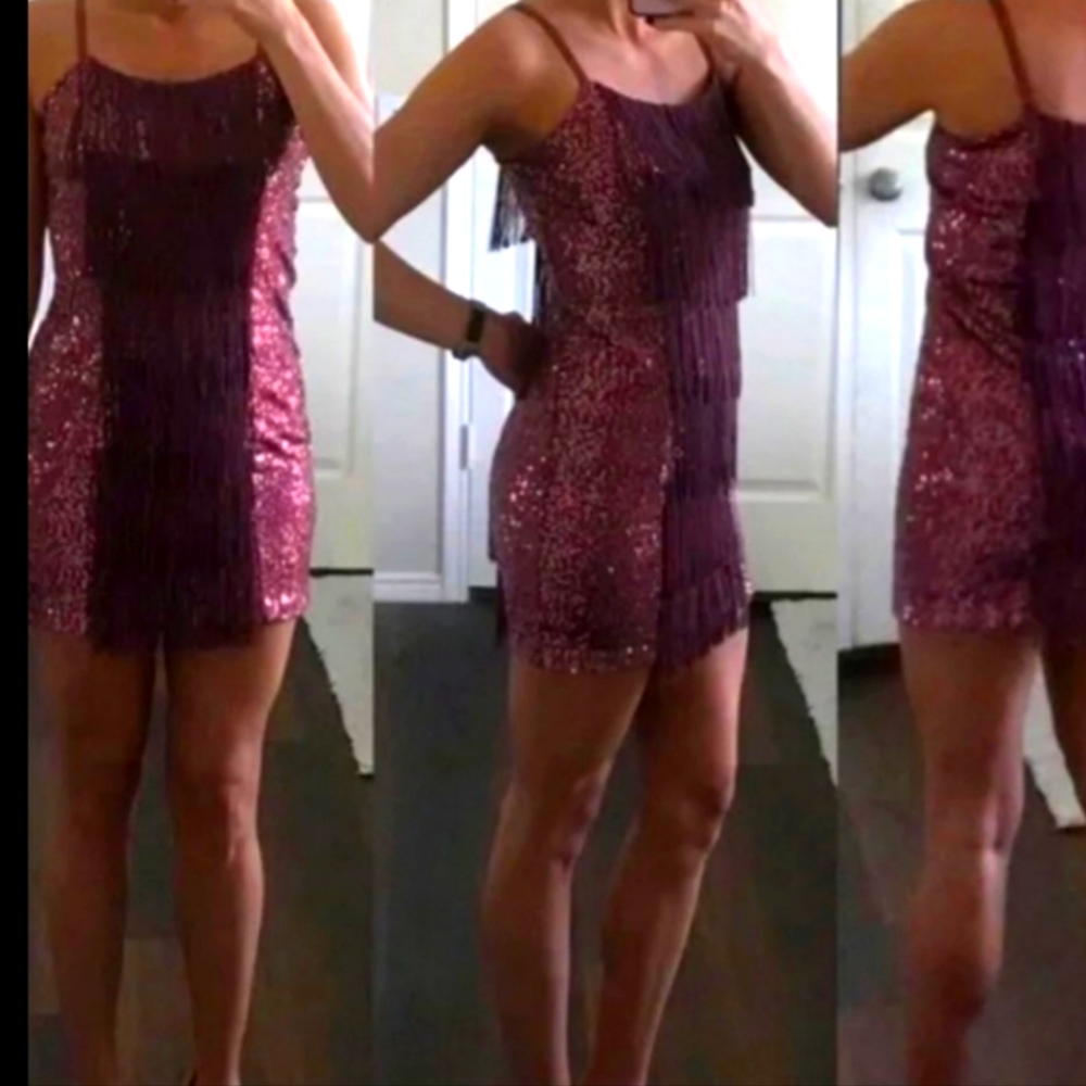 Bebe Sexy Fringe & Sequin Dress